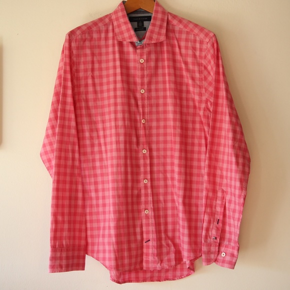 Tommy Hilfiger Gingham Pink Button-Up Size M - Picture 1 of 5